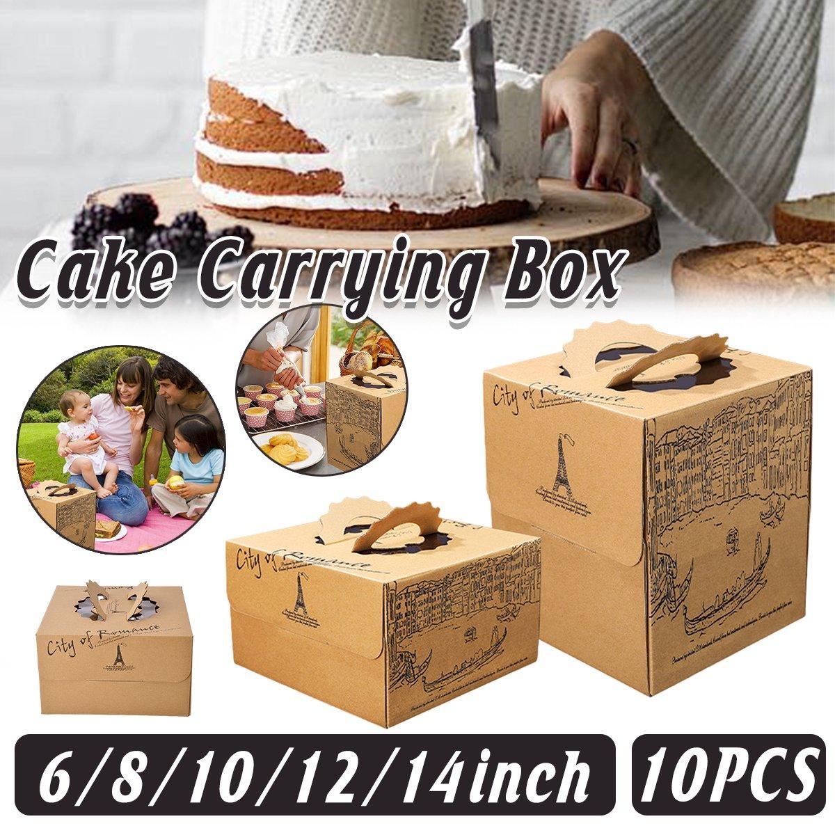 10pcs Elegant European Style Kraft Paper Cake Boxes Dessert Packaging Containers - Double Height - 8inch